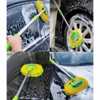 Perie spalare auto, cu 2 lavete din microfibra, maner extensibil din aluminiu, 53-97 cm, verde, Vivo CB210
